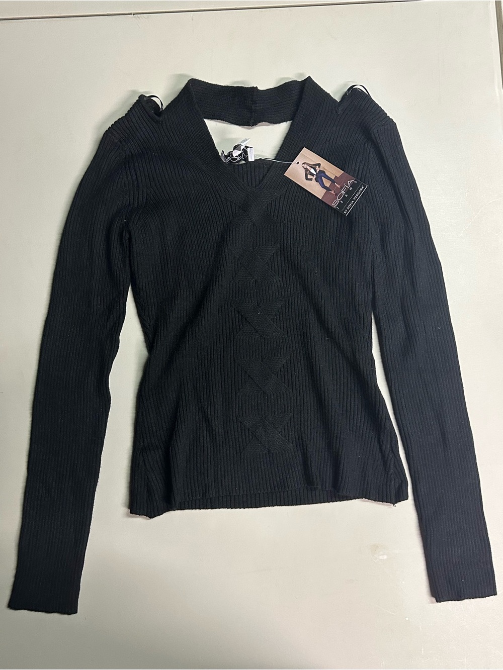 SOFÍA BY SOFIA VERGARA Black V-Neck Long Sleeve Sweater Sz XS
